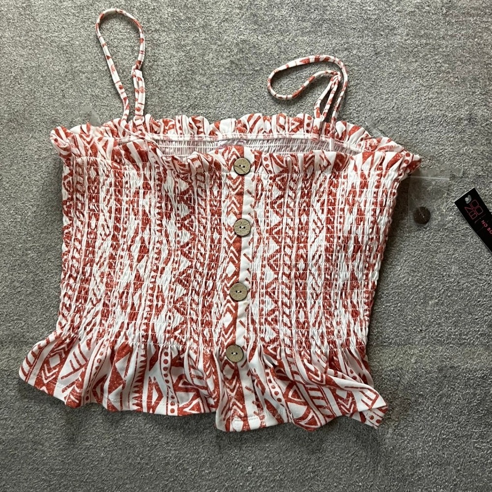 No Boundaries Women Smocked Cami Tribal Print Peplum Top Large 11-13 Festival